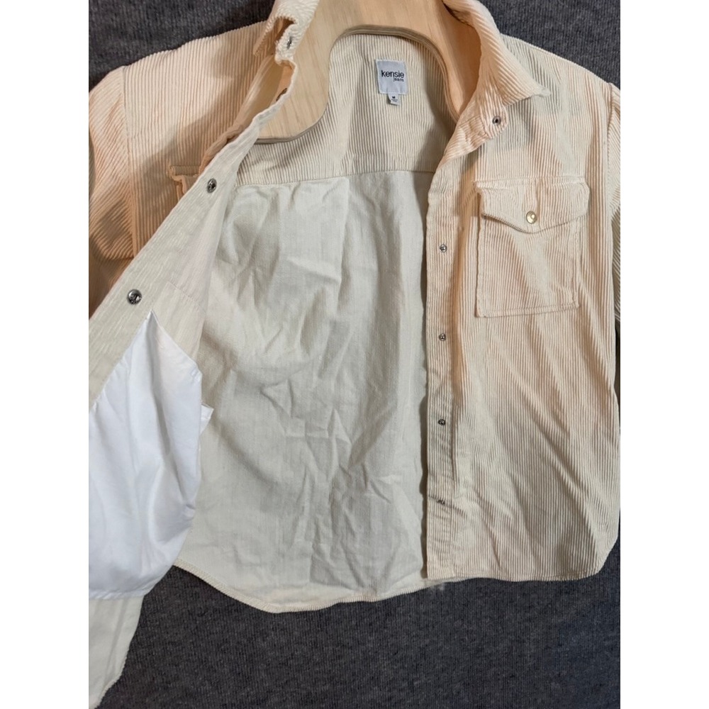 Kensie Jeans Cream Corduroy Button Down Shirt Womens Medium Off White Snap Front - Picture 4 of 8